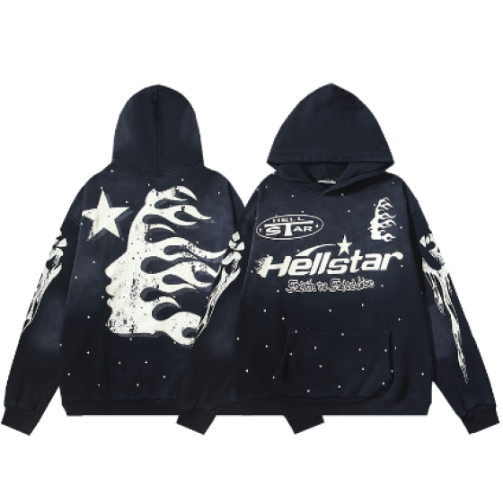 Hellstar Distressed Terry Cloth High Street Retro Hooded Sweatshirt